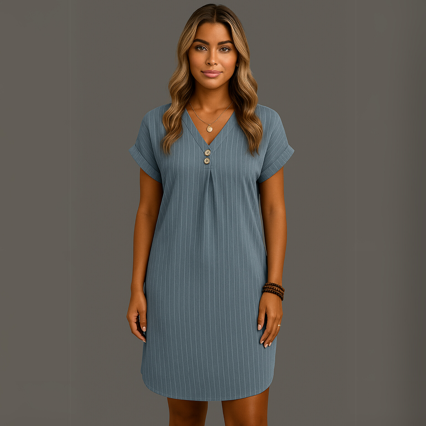 Women Loose Fit Mini Dress | V Neck