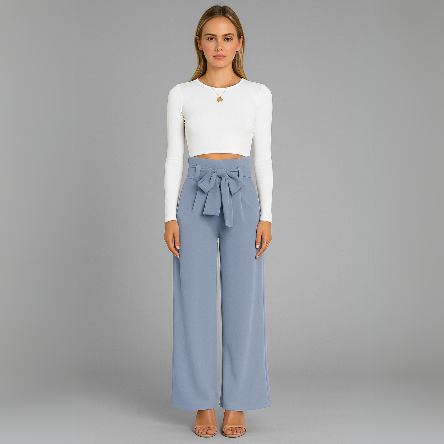 Women High Waist Wide Leg Pants | Tie Waist