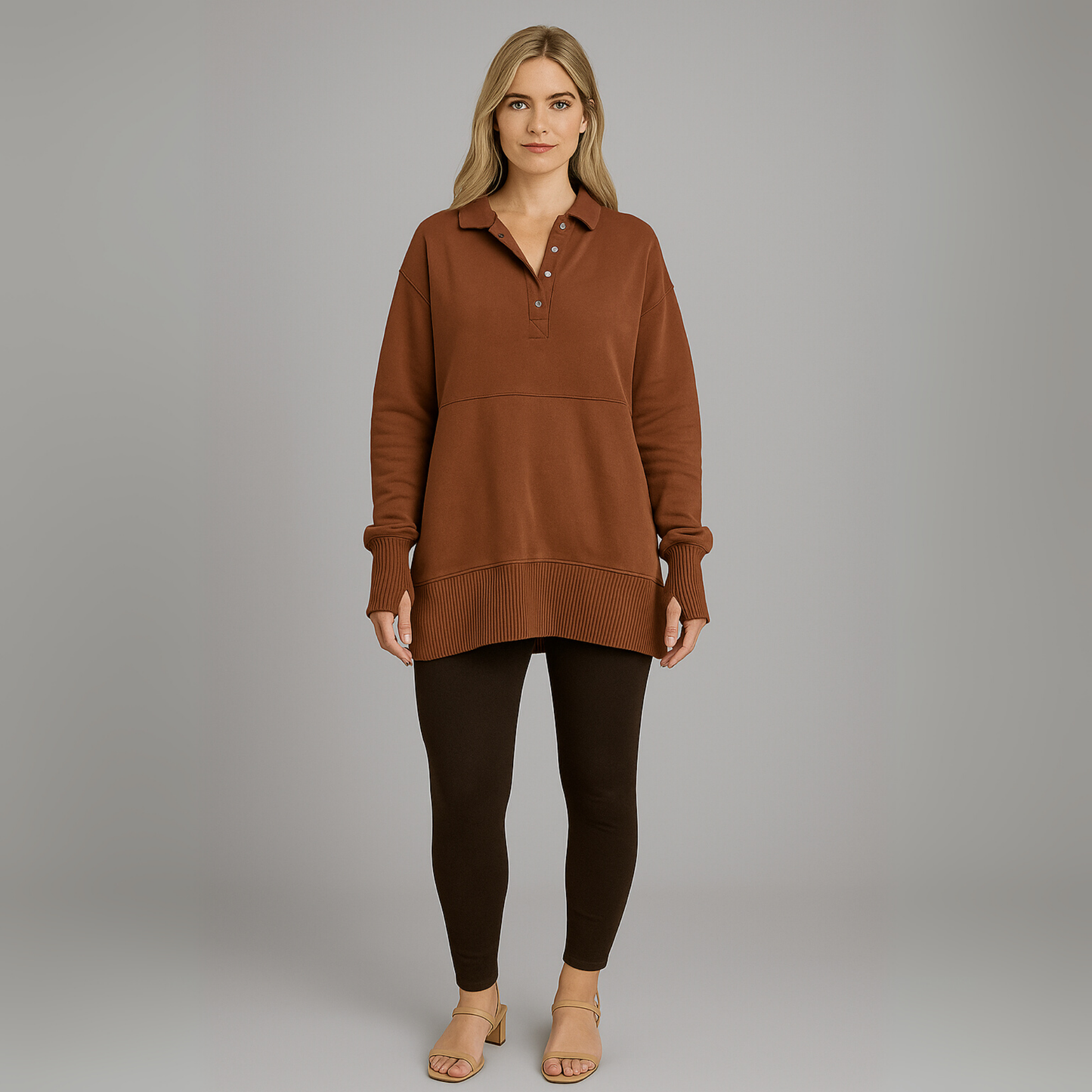 Women Button Neck Hoodie | Long Sleeve