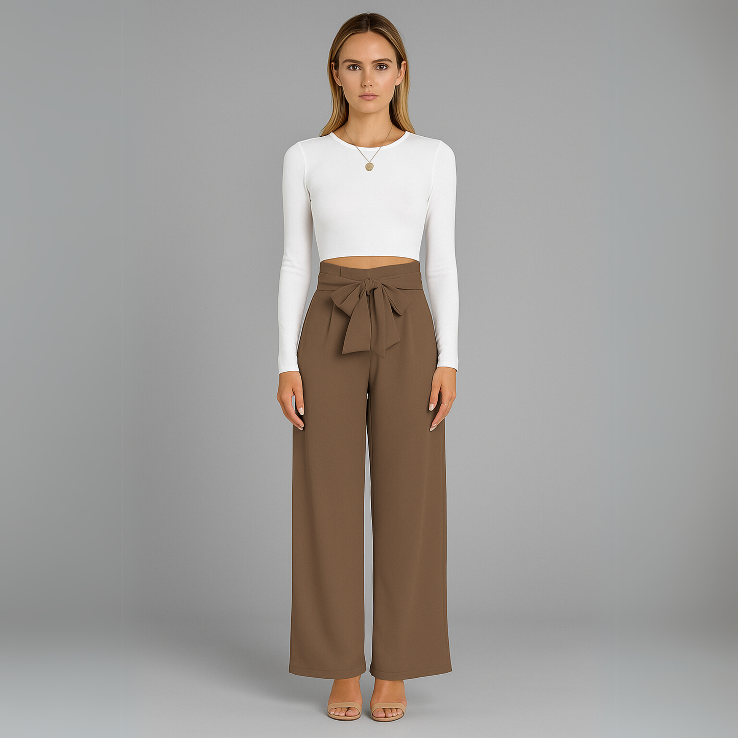 Women High Waist Wide Leg Pants | Tie Waist