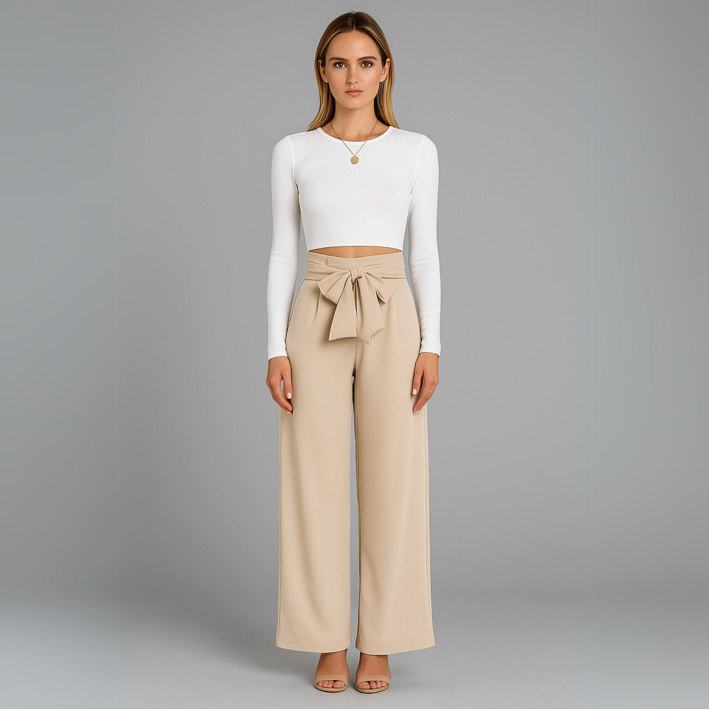 Women High Waist Wide Leg Pants | Tie Waist