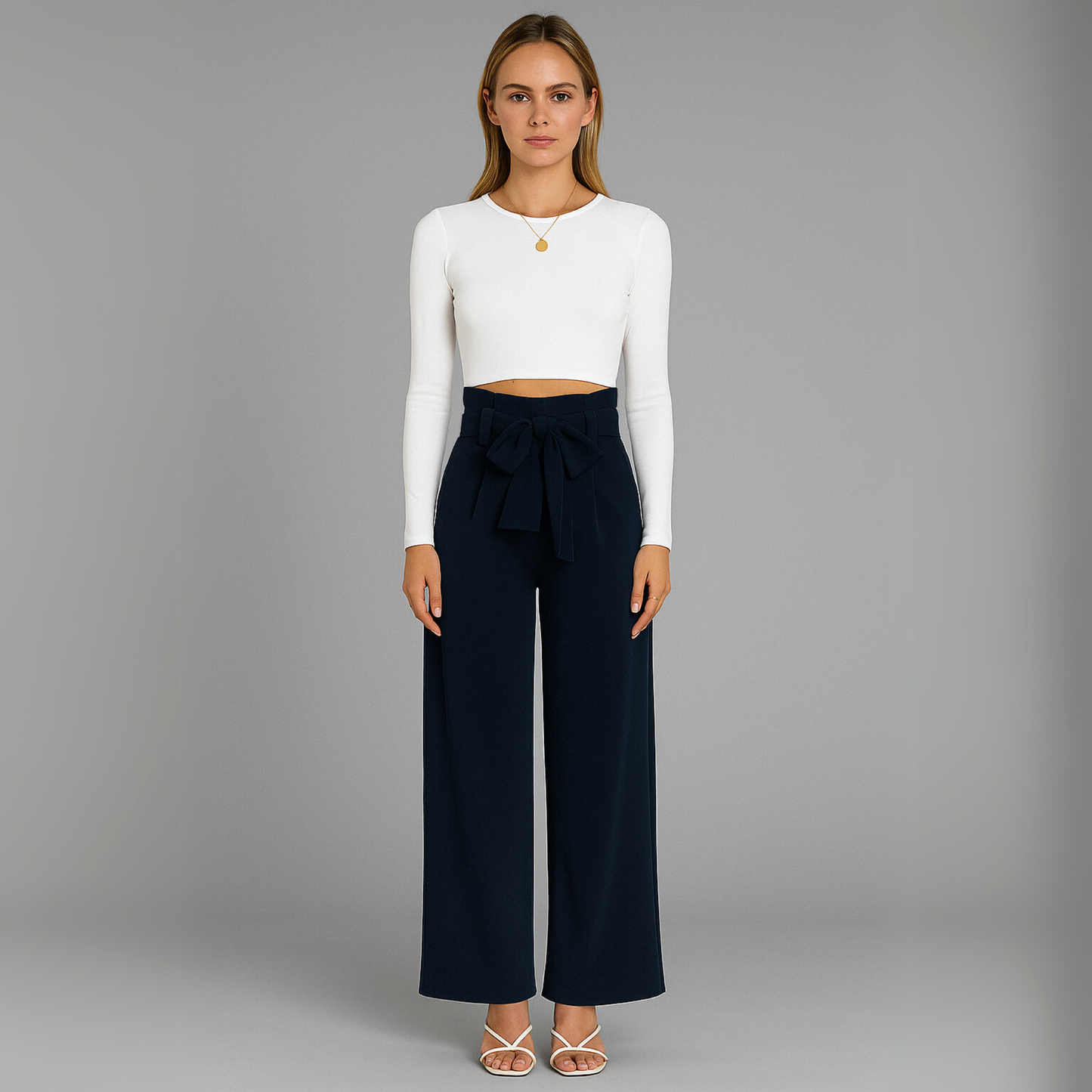 Women High Waist Wide Leg Pants | Tie Waist