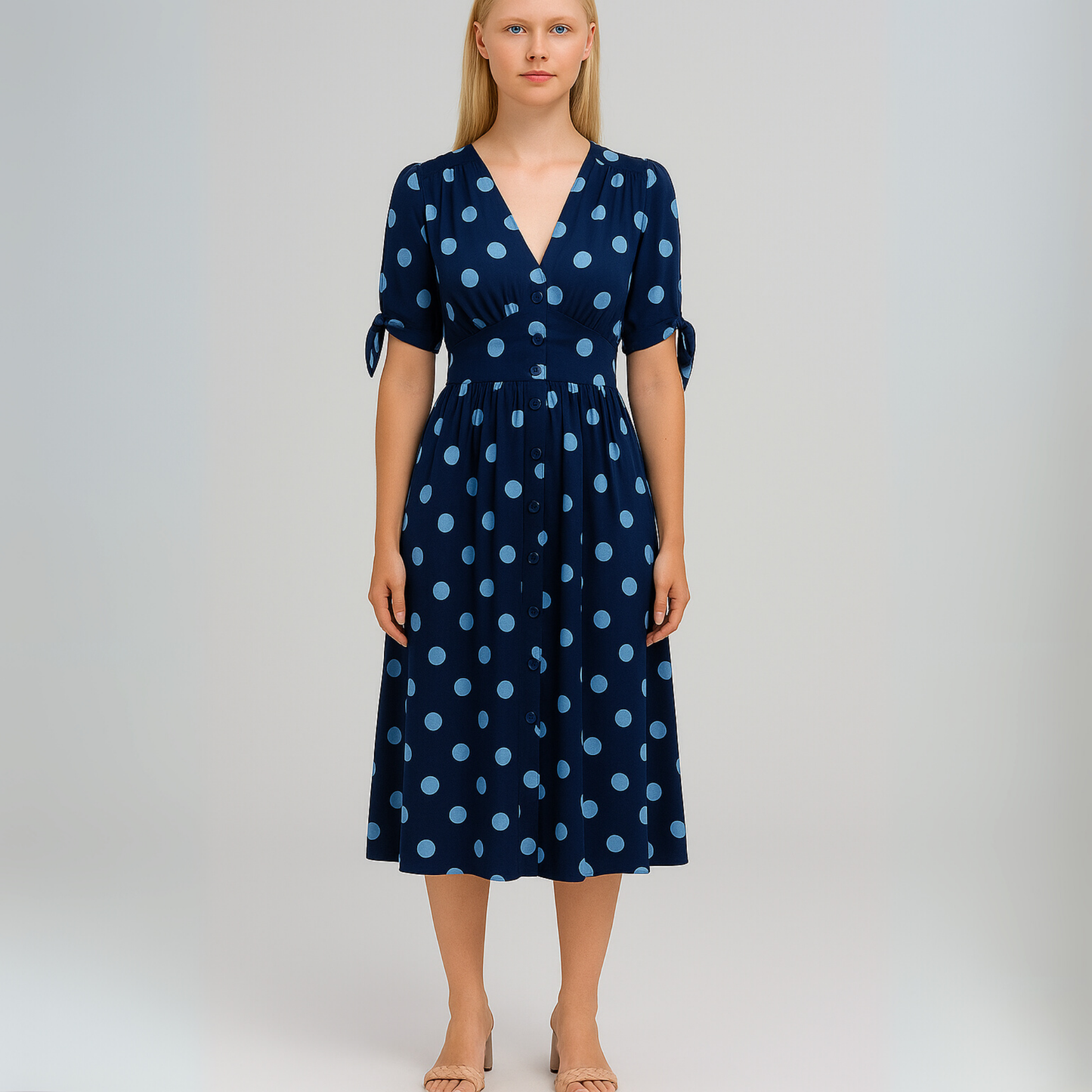 Women Polka Dot Midi Dress | Buttoned Fit