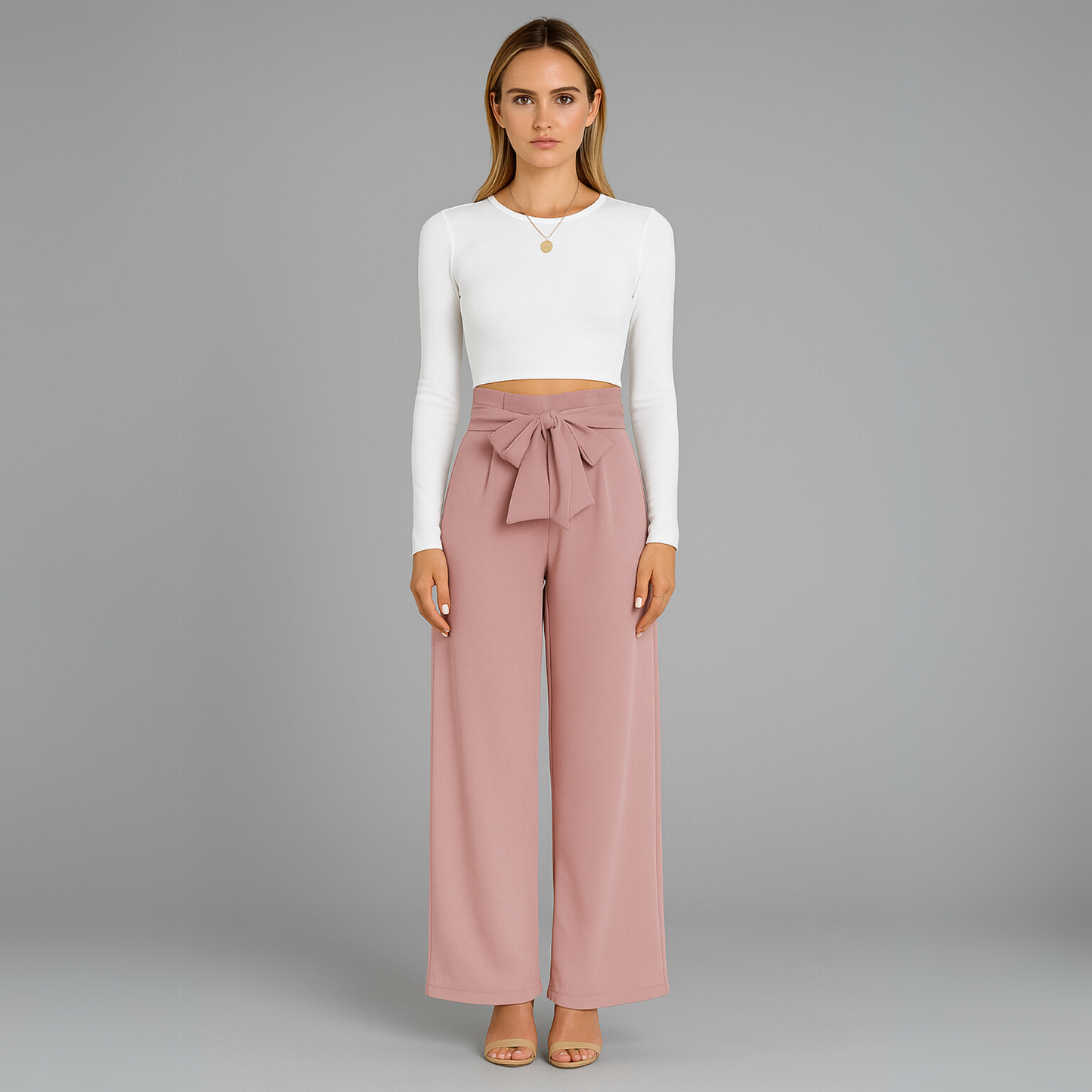 Women High Waist Wide Leg Pants | Tie Waist