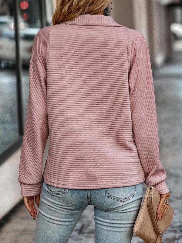 Ladies Ribbed Sweatshirt | Half Zip Closure
