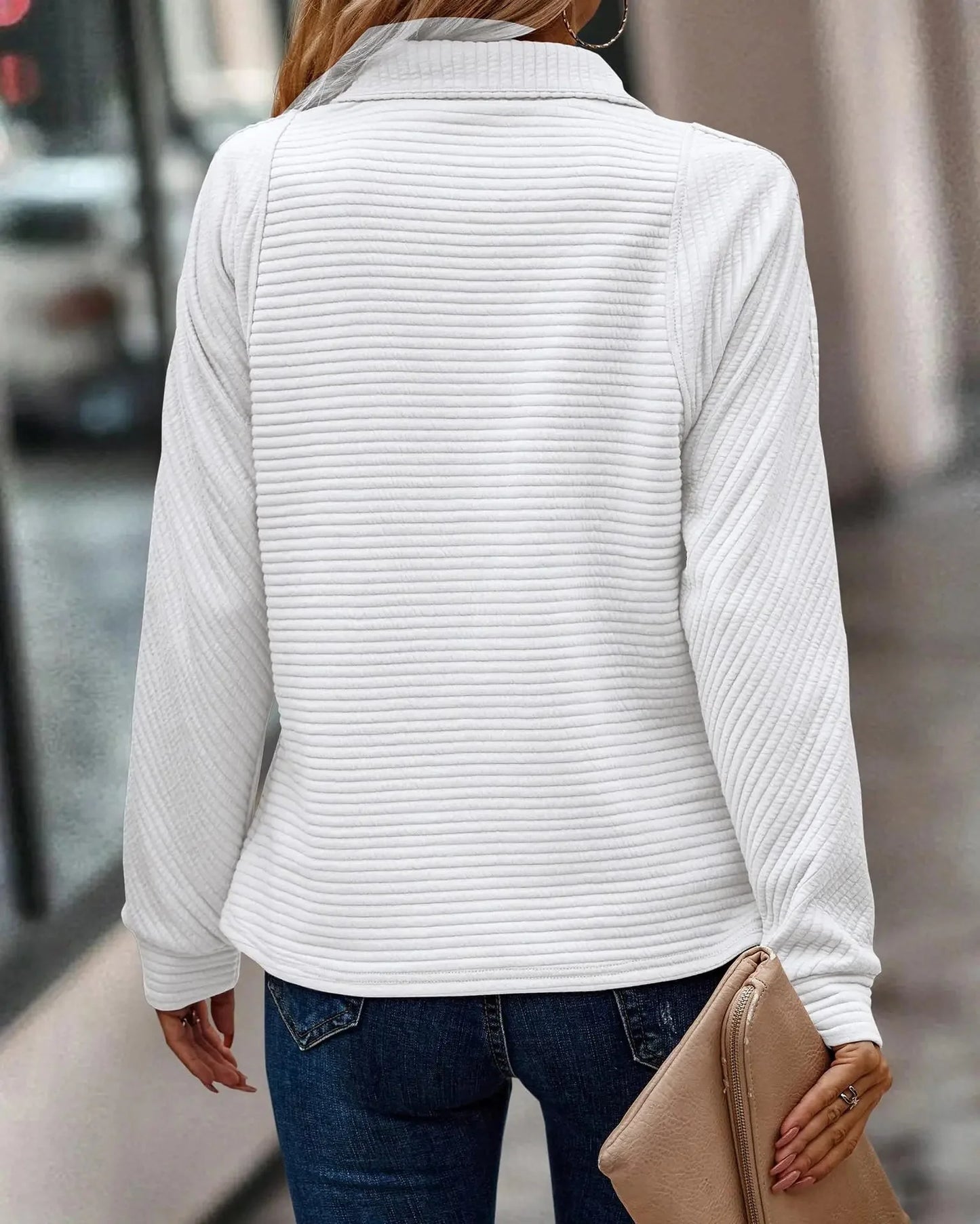 Ladies Ribbed Sweatshirt | Half Zip Closure
