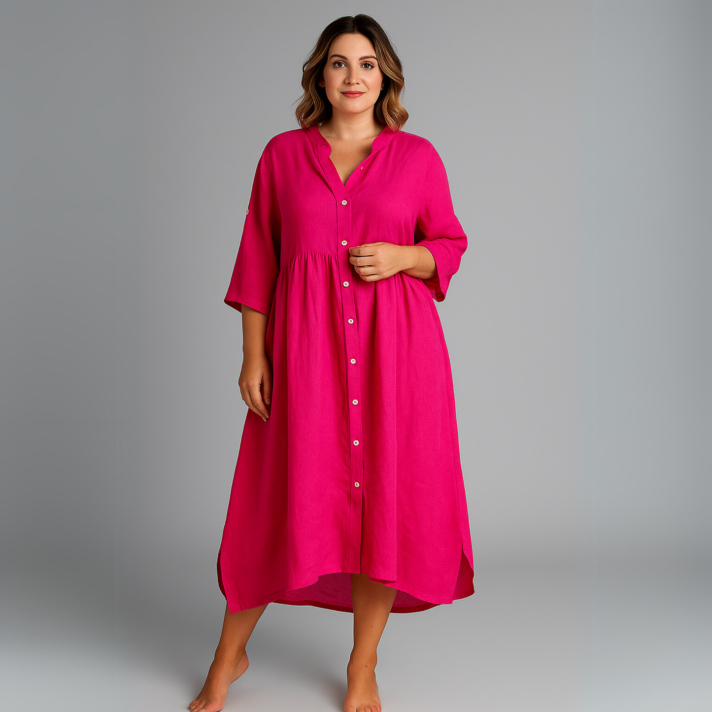 Women Buttoned Midi Dress | Flowing Silhouette