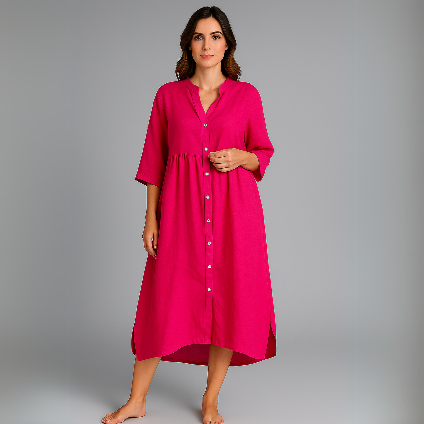 Women Buttoned Midi Dress | Flowing Silhouette