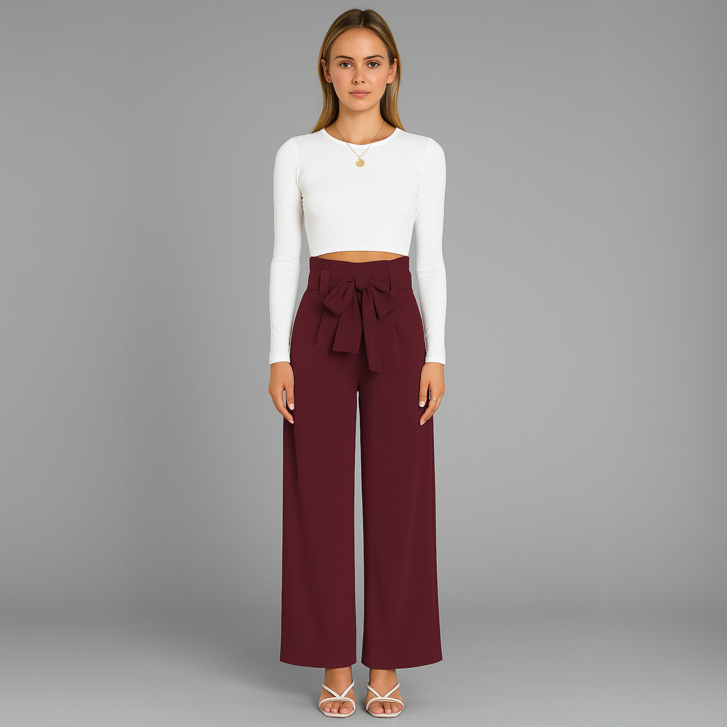Women High Waist Wide Leg Pants | Tie Waist