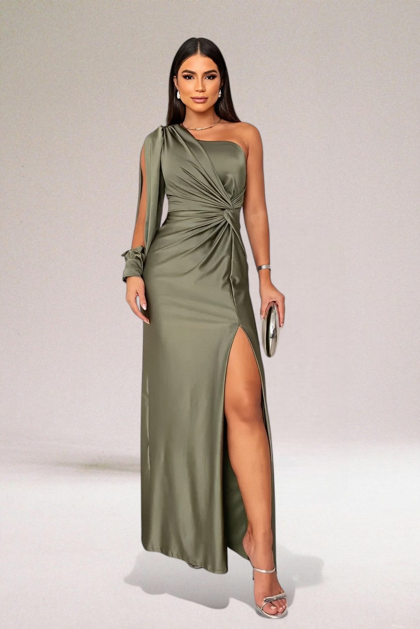 Ladies One Shoulder Evening Dress | Side Slit