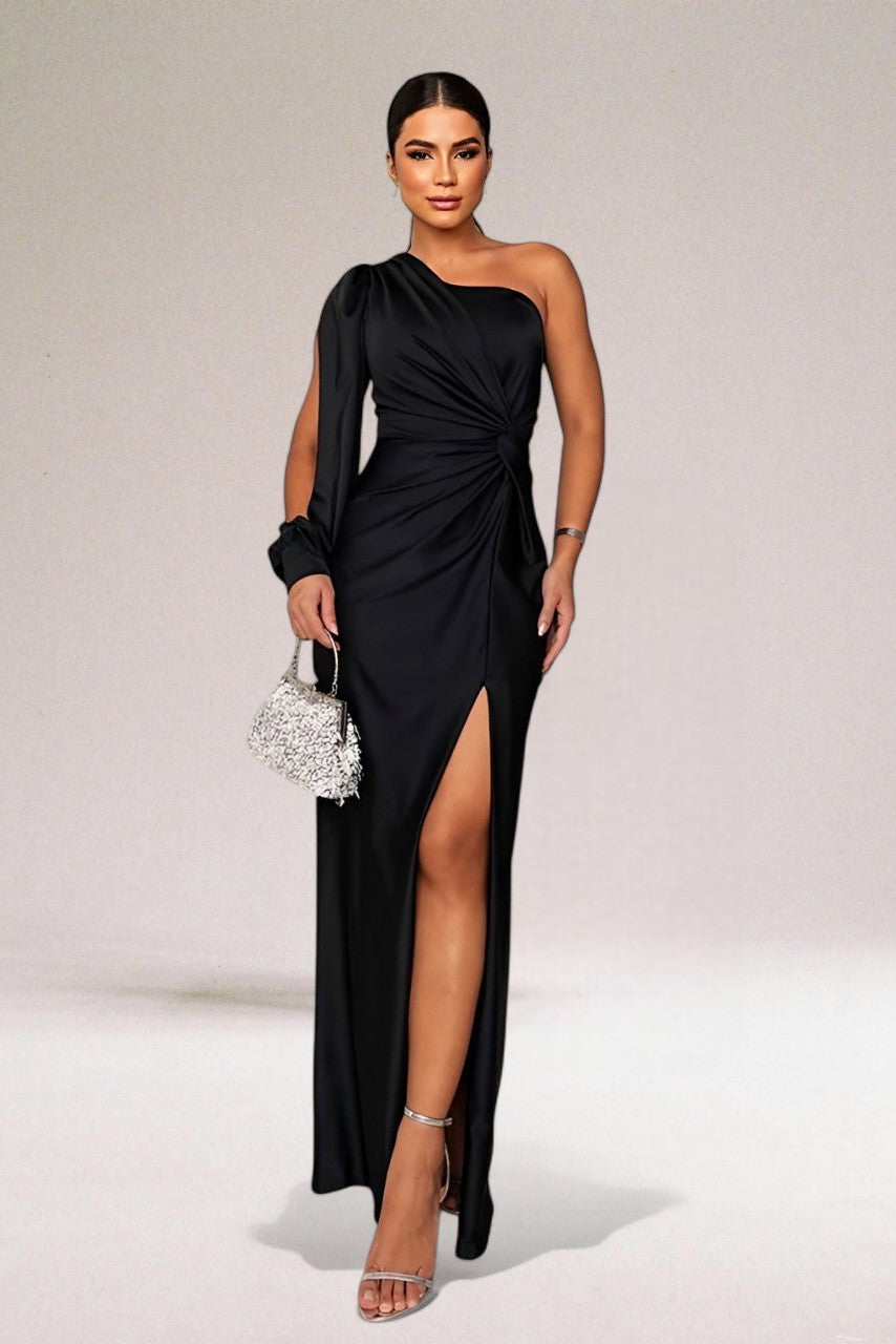 Ladies One Shoulder Evening Dress | Side Slit