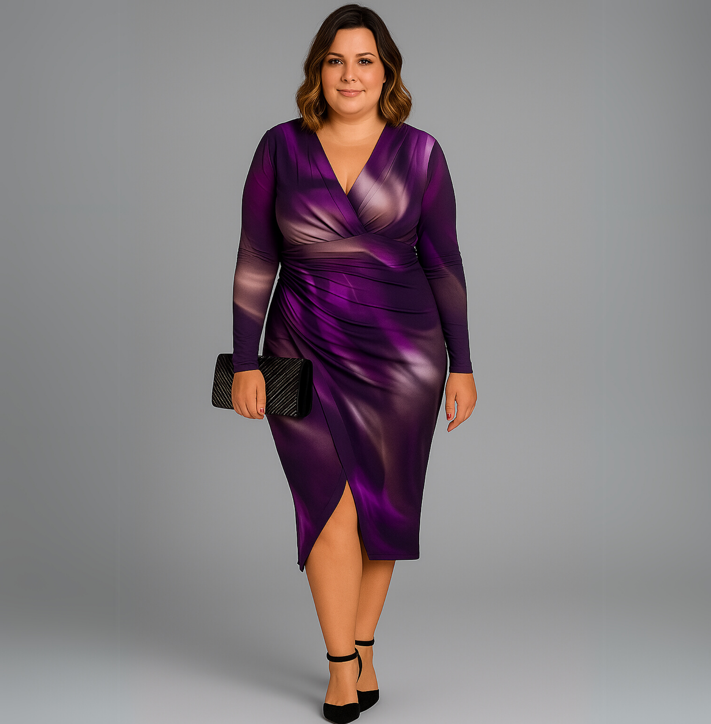 Women Long Sleeve Wrap Dress | Ruched Detail