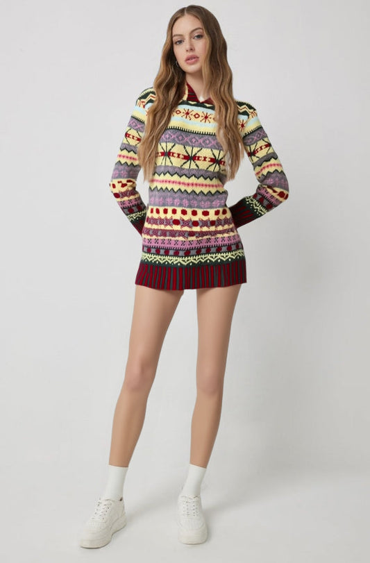 Ladies Patterned Knit Sweater | Long Fit