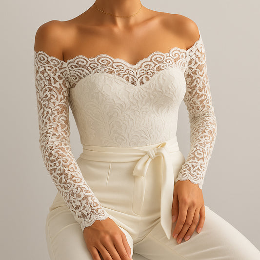 Ladies Off-Shoulder Jumpsuit | Lace Detail