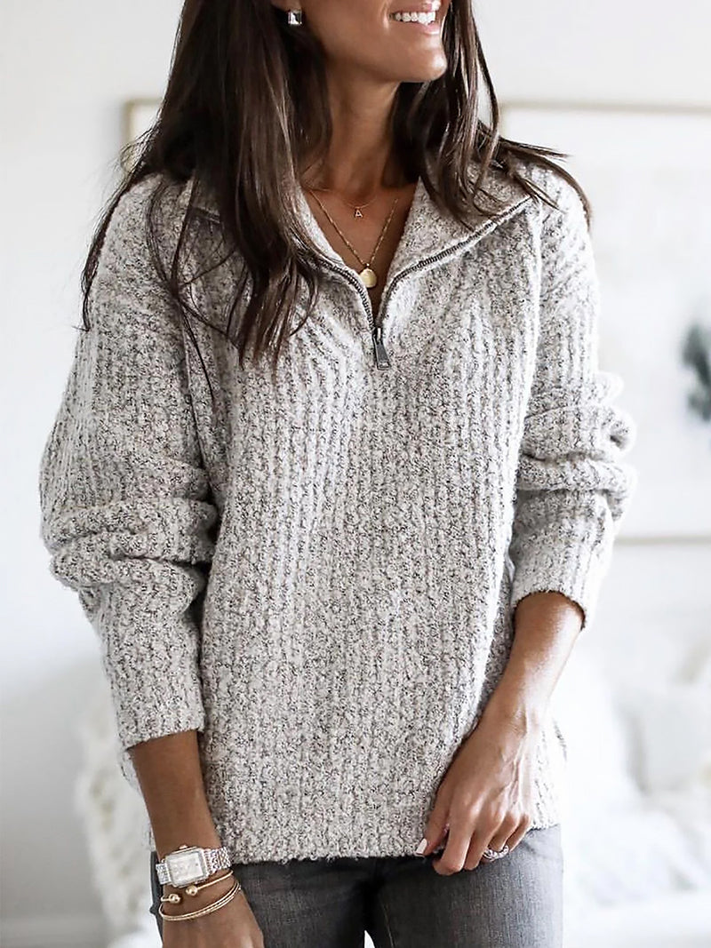 Ladies Loose Knit Pullover | Half Zip Design
