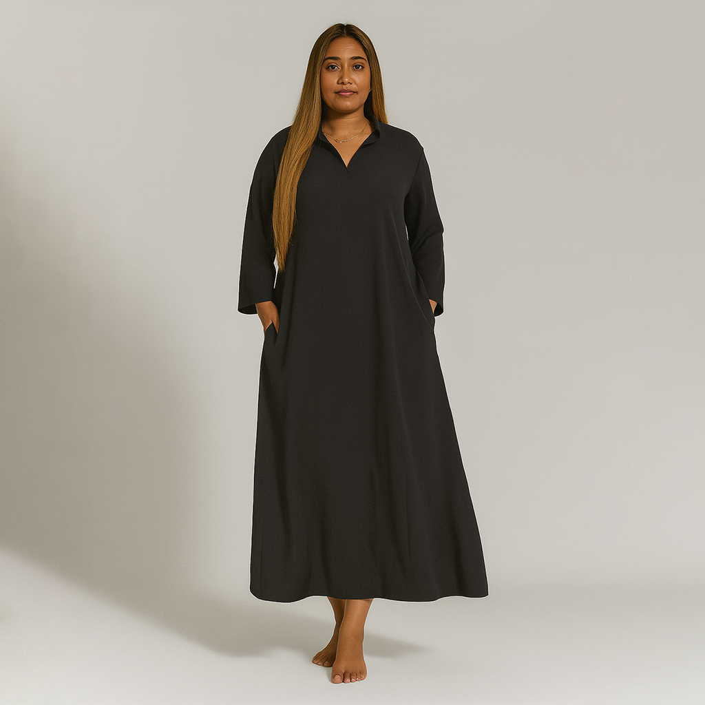 Ladies High Neck Maxi Dress | Long Sleeve Button