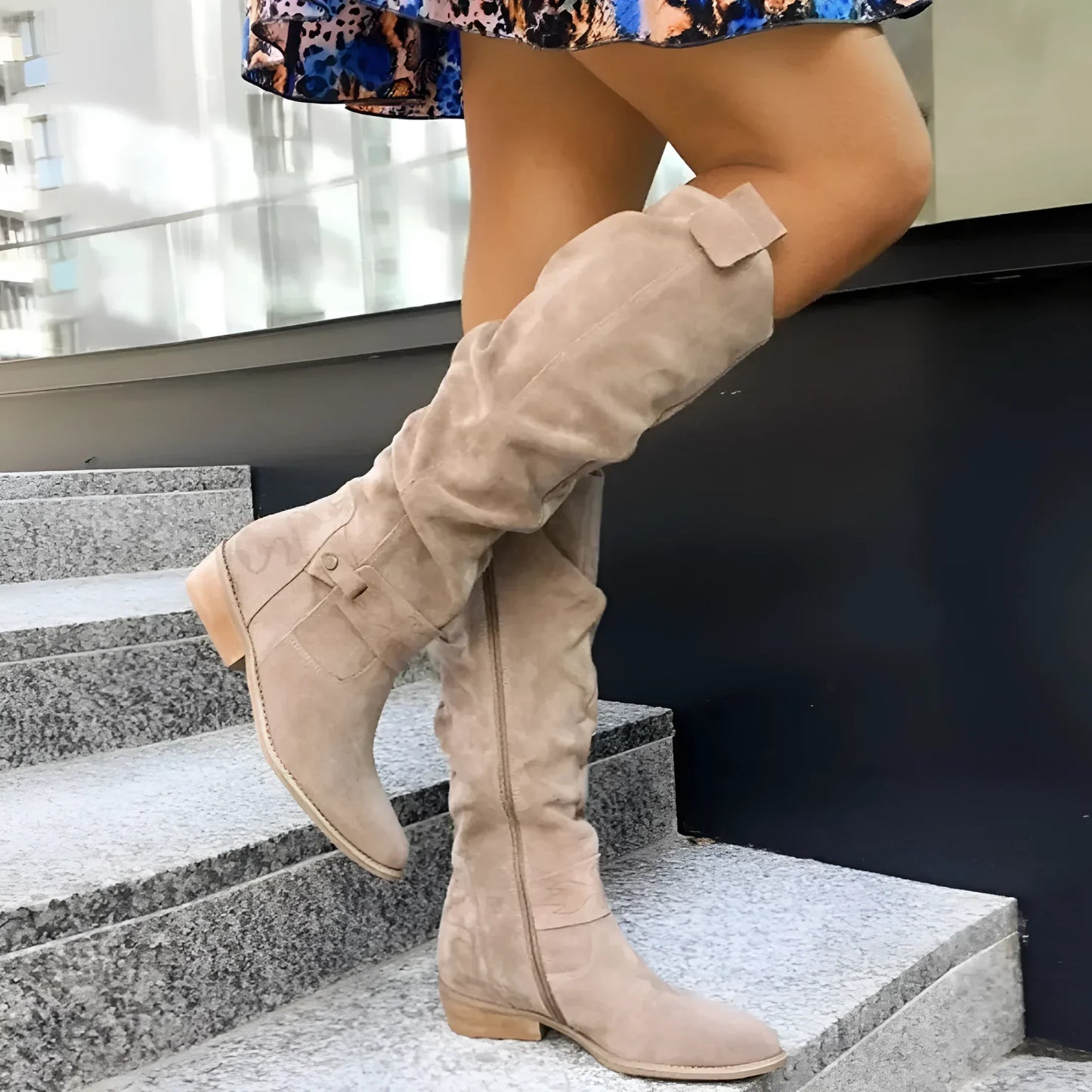Boots | Women Flat Heel Knee High Boots | Side Zip