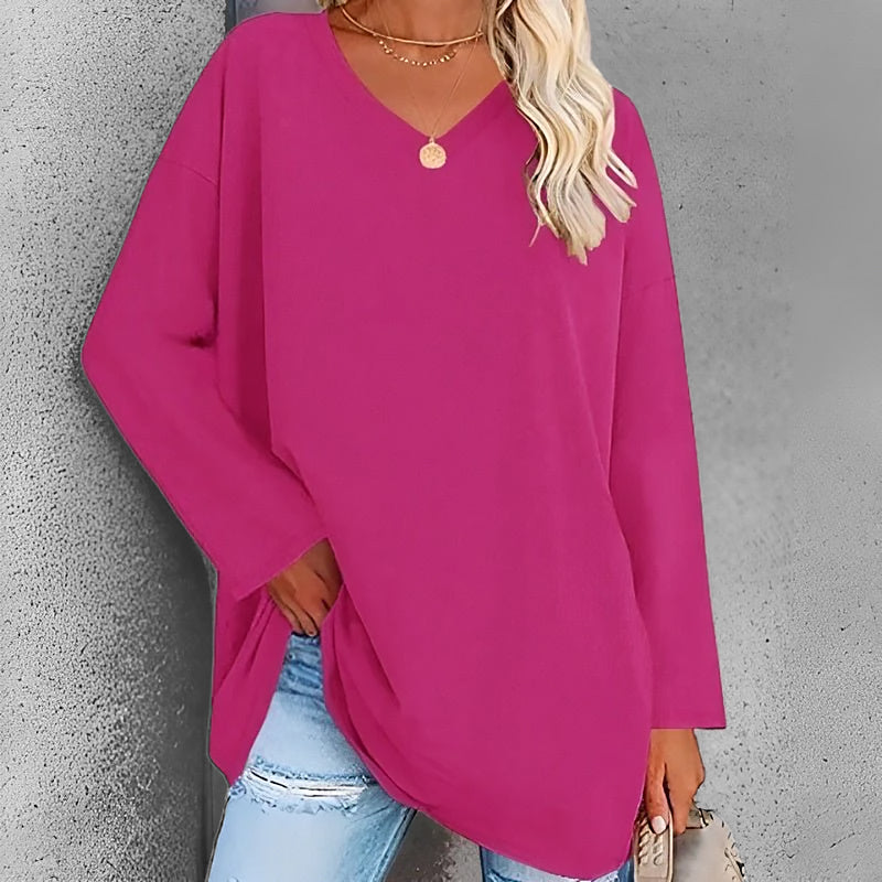 Ladies Long V-Neck Long Sleeve Shirt | Straight Cut