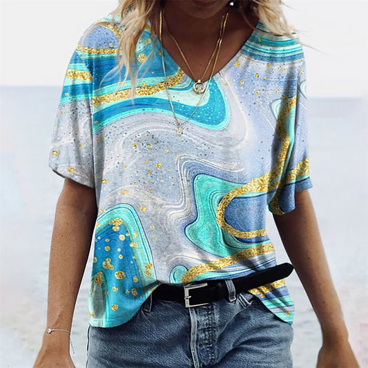 Ladies Patterned T Shirt | V Neck Style