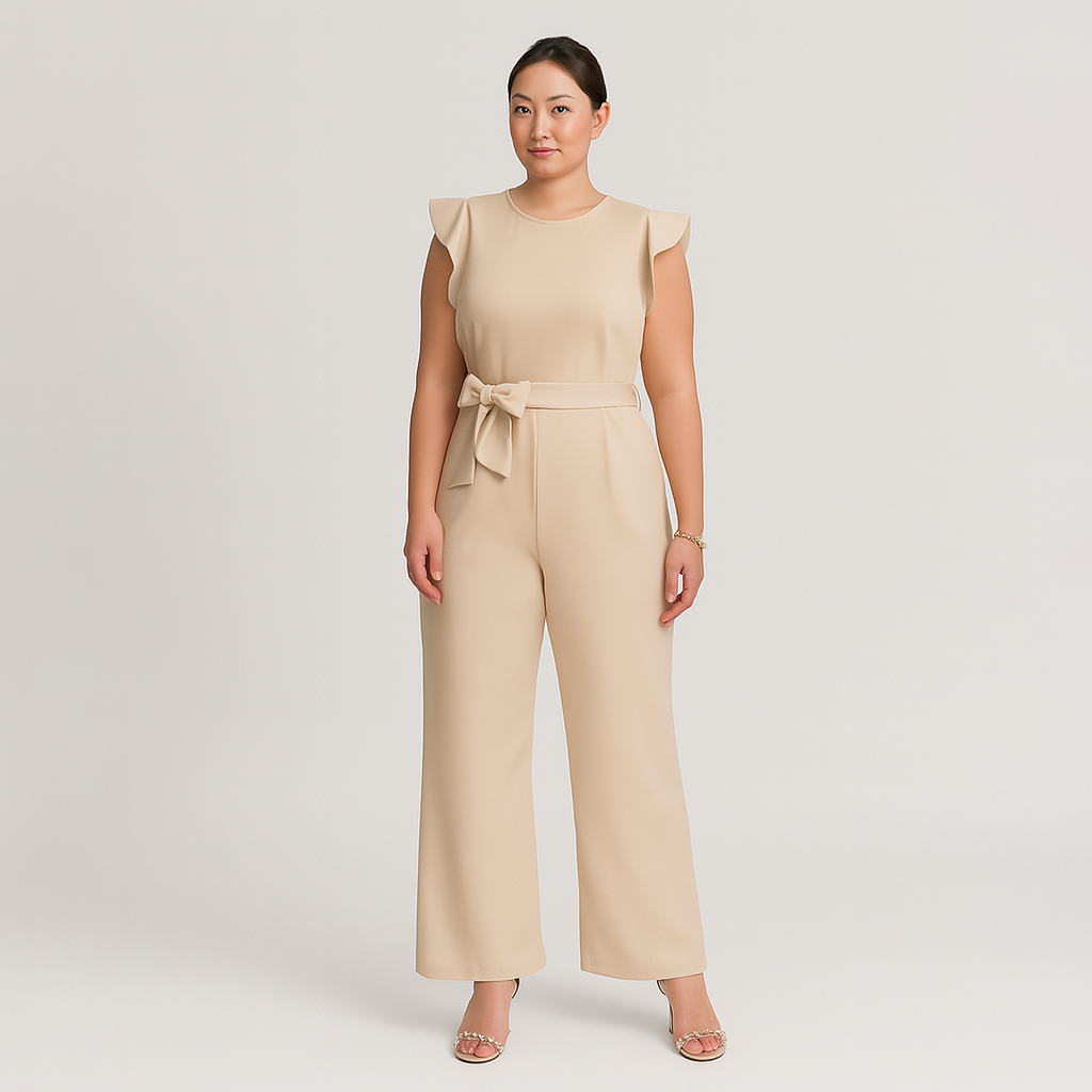 Women Ruffle Sleeve Jumpsuit | Belted Waist