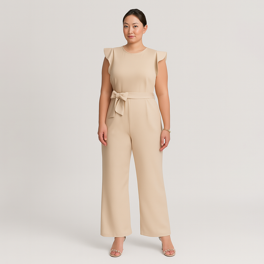 Women Ruffle Sleeve Jumpsuit | Belted Waist