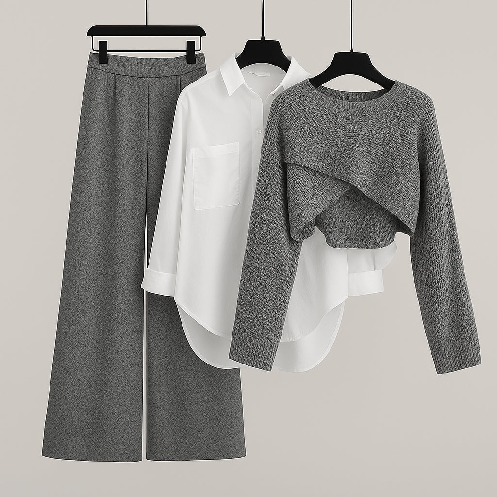 Ladies Wide Leg Trousers Suit | Three Piece Outfit