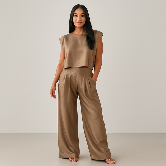 Ladies Glossy Wide-Leg Set | Elegant Silhouette