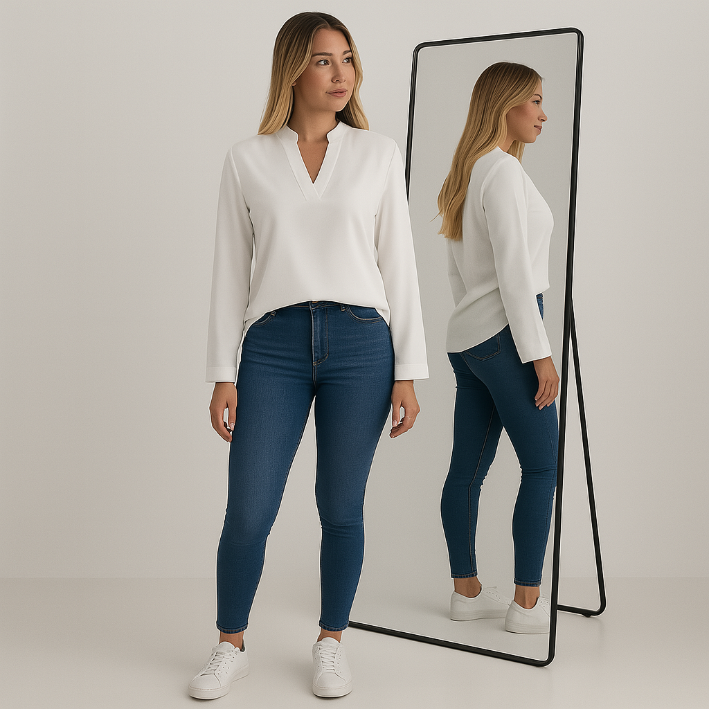 Ladies Long Sleeve V-Neck Blouse | Minimal Elegance
