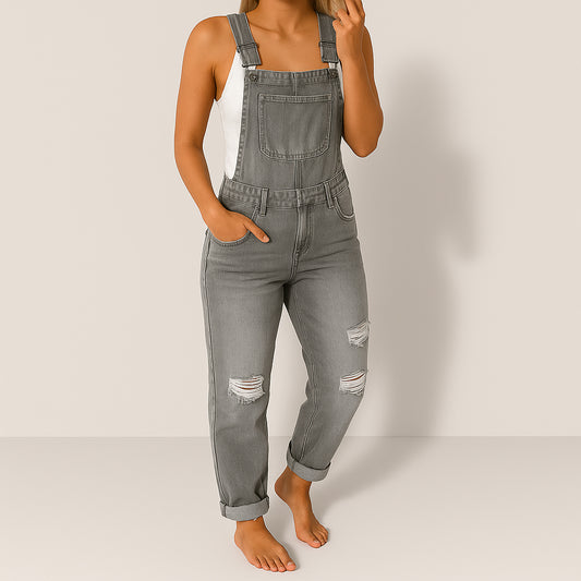 Ladies Casual Jumpsuit | Distressed Details