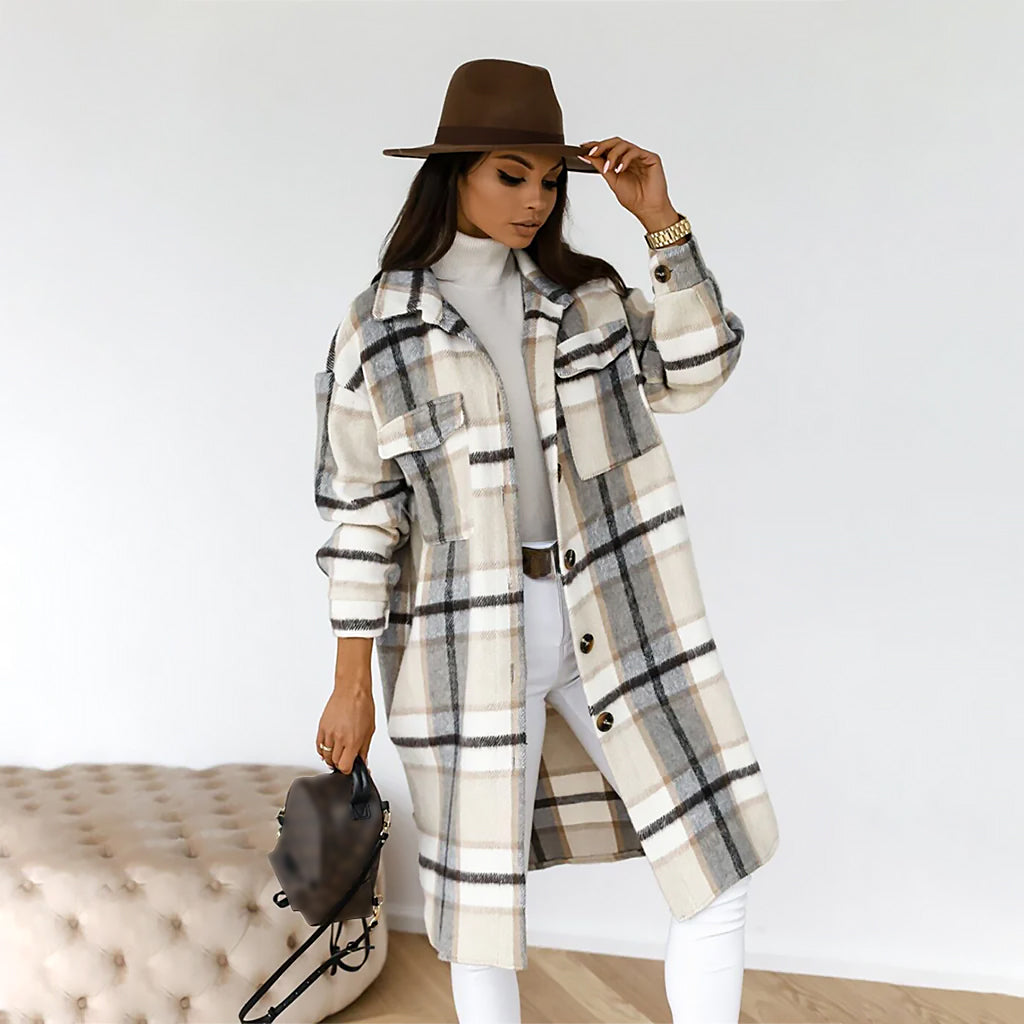 Ladies Checked Coat | Wide Silhouette