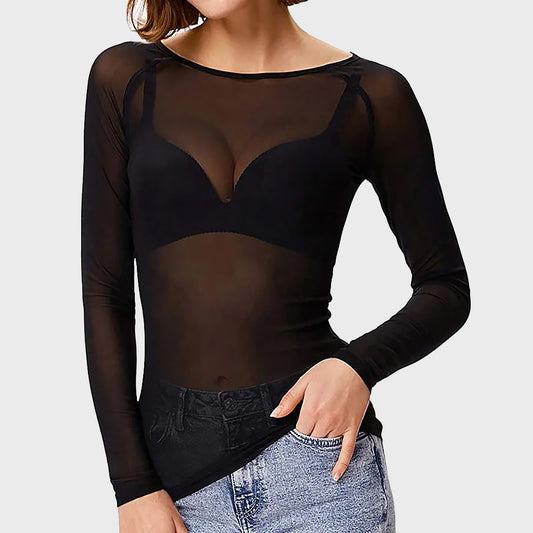 Ladies Sheer Long Sleeve Shirt | Slim Fit Structure