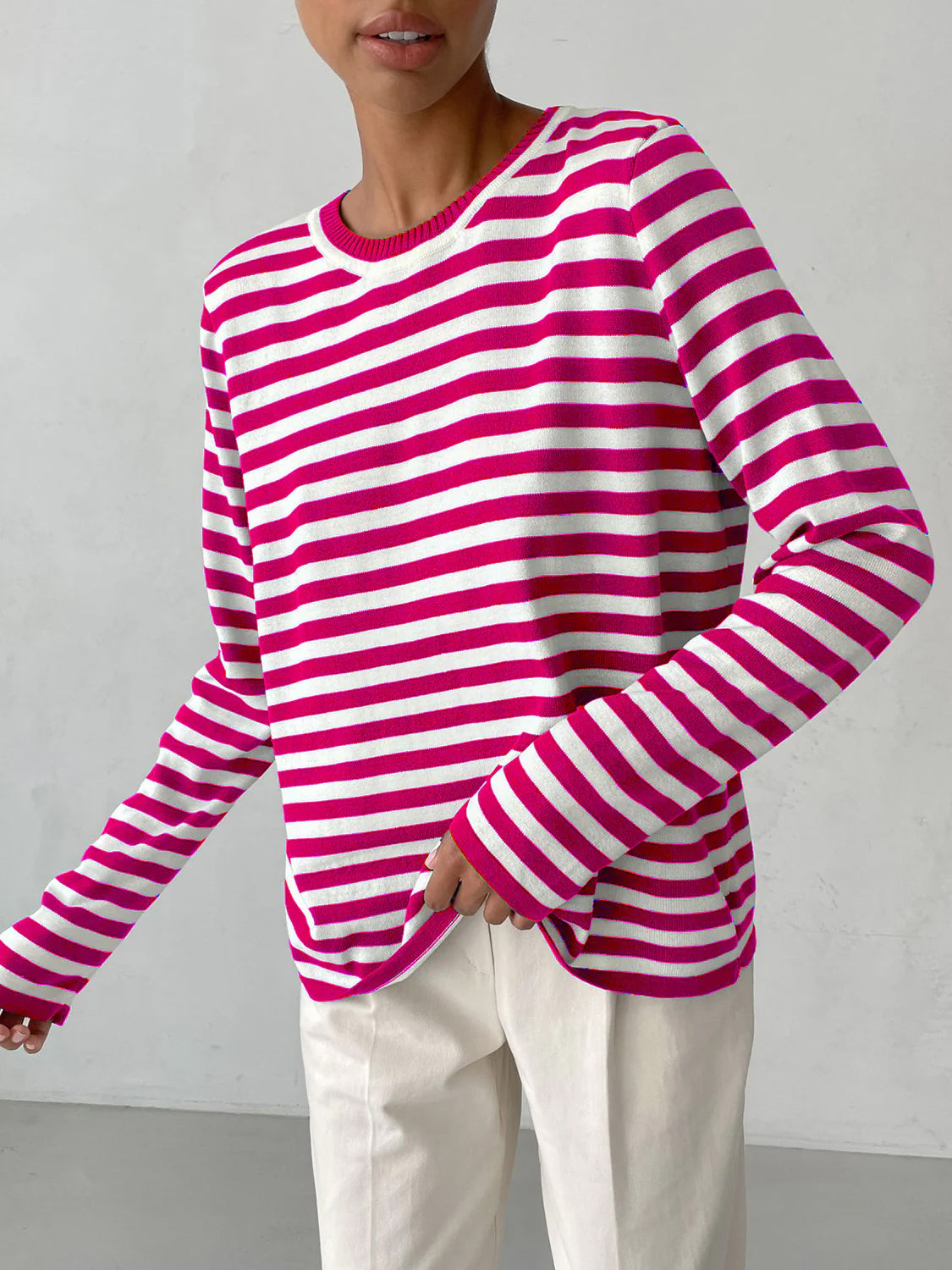 Women Striped Long Sleeve Sweater | Relaxed Cut