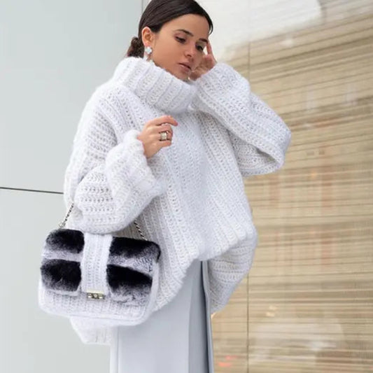 Ladies Oversized Turtleneck Sweater | Ribbed Texture