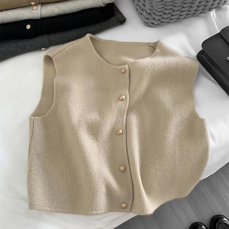 Ladies Sleeveless Knitted Waistcoat | Button placket