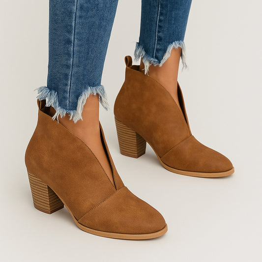 Ladies Side Cut Booties | Block Heel Design