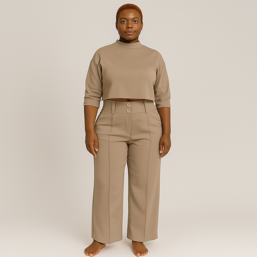 Ladies Two-Piece Set Top Pants | High-Waisted