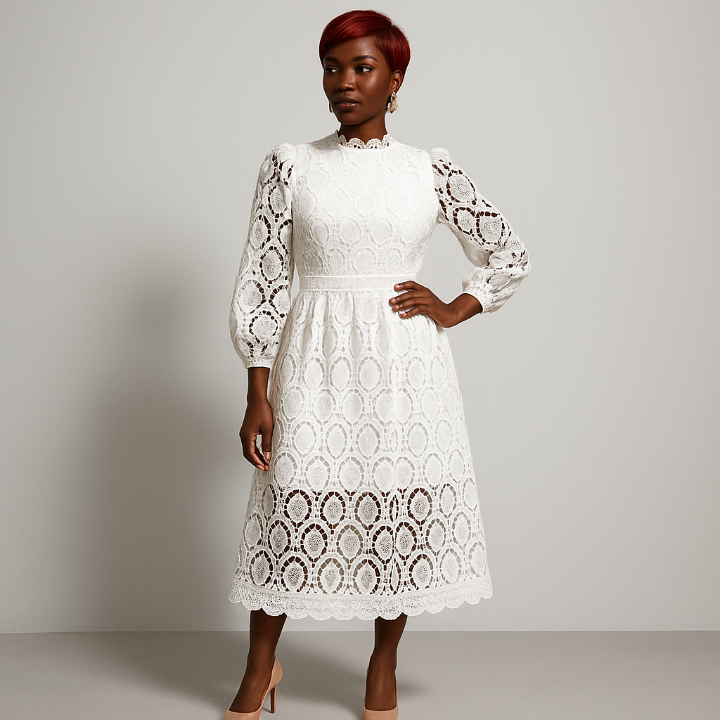 Women Lace Midi Dress | Long Sleeve Elegant