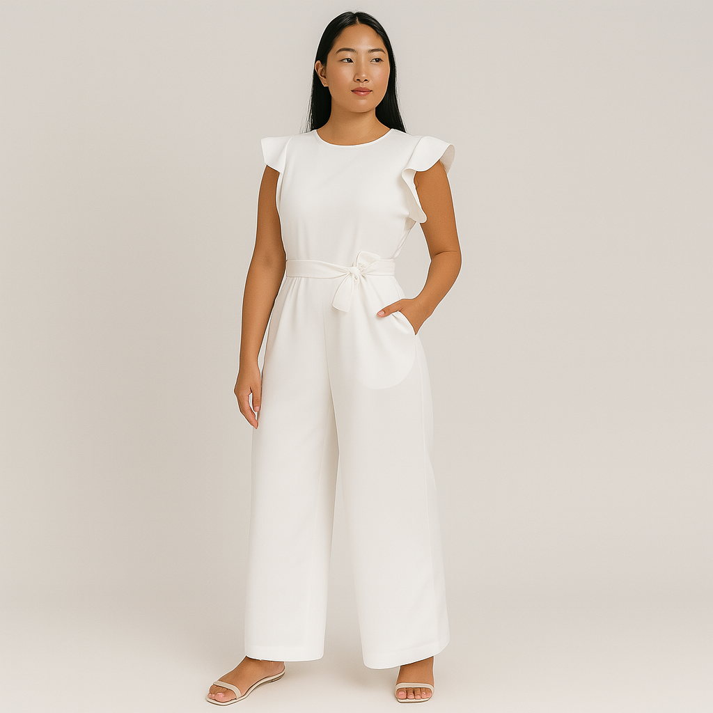 Women Ruffle Sleeve Jumpsuit | Belted Waist