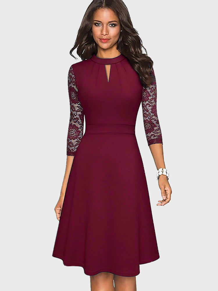 Ladies Half Sleeve Lace Dress | Pleated Design