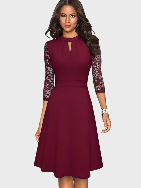 Ladies Half Sleeve Lace Dress | Pleated Design