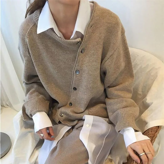 Ladies Loose Knit Cardigan | Button Closure