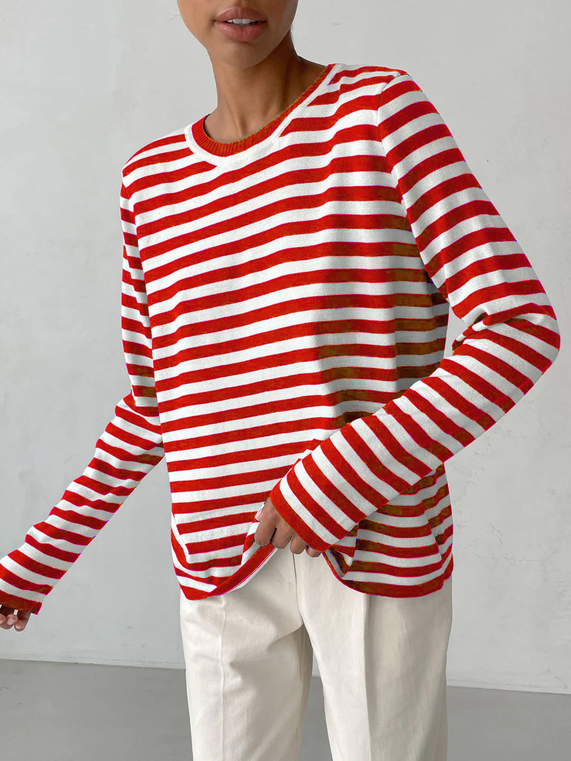 Women Striped Long Sleeve Sweater | Relaxed Cut