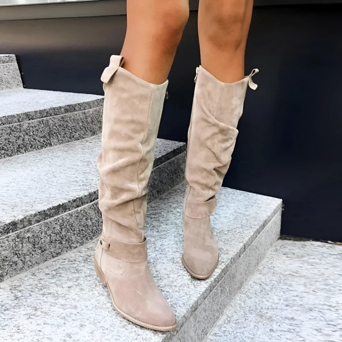 Boots | Women Flat Heel Knee High Boots | Side Zip