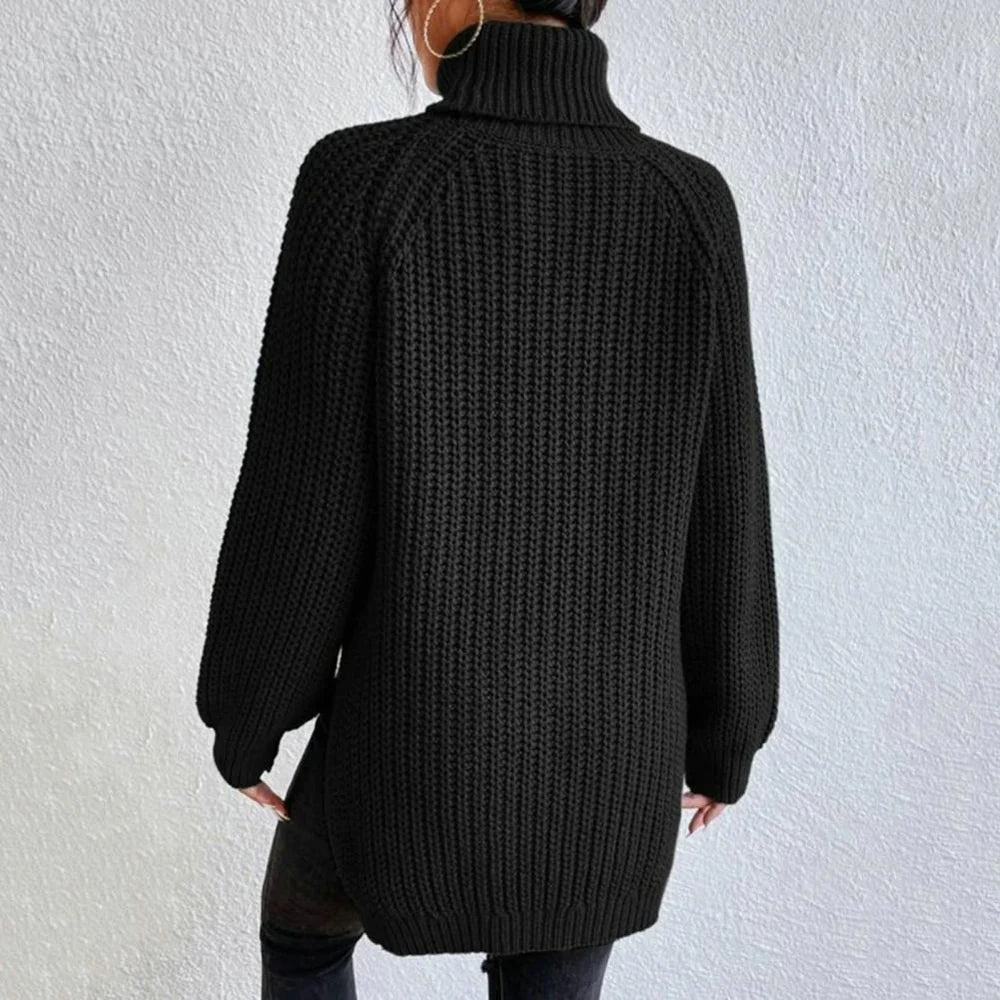 Ladies Loose Turtleneck Sweater | Side Slit