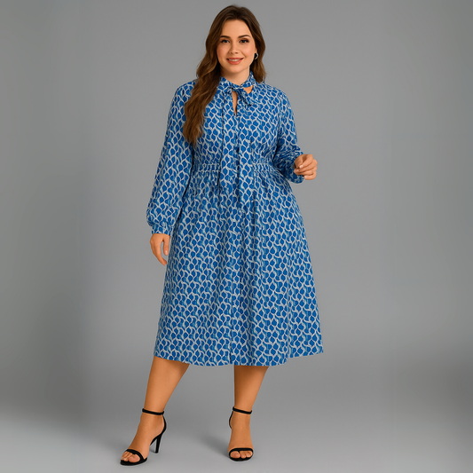 Women Printed Midi Dress | Belted Neckline