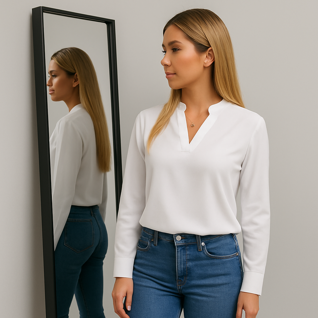 Ladies Long Sleeve V-Neck Blouse | Minimal Elegance