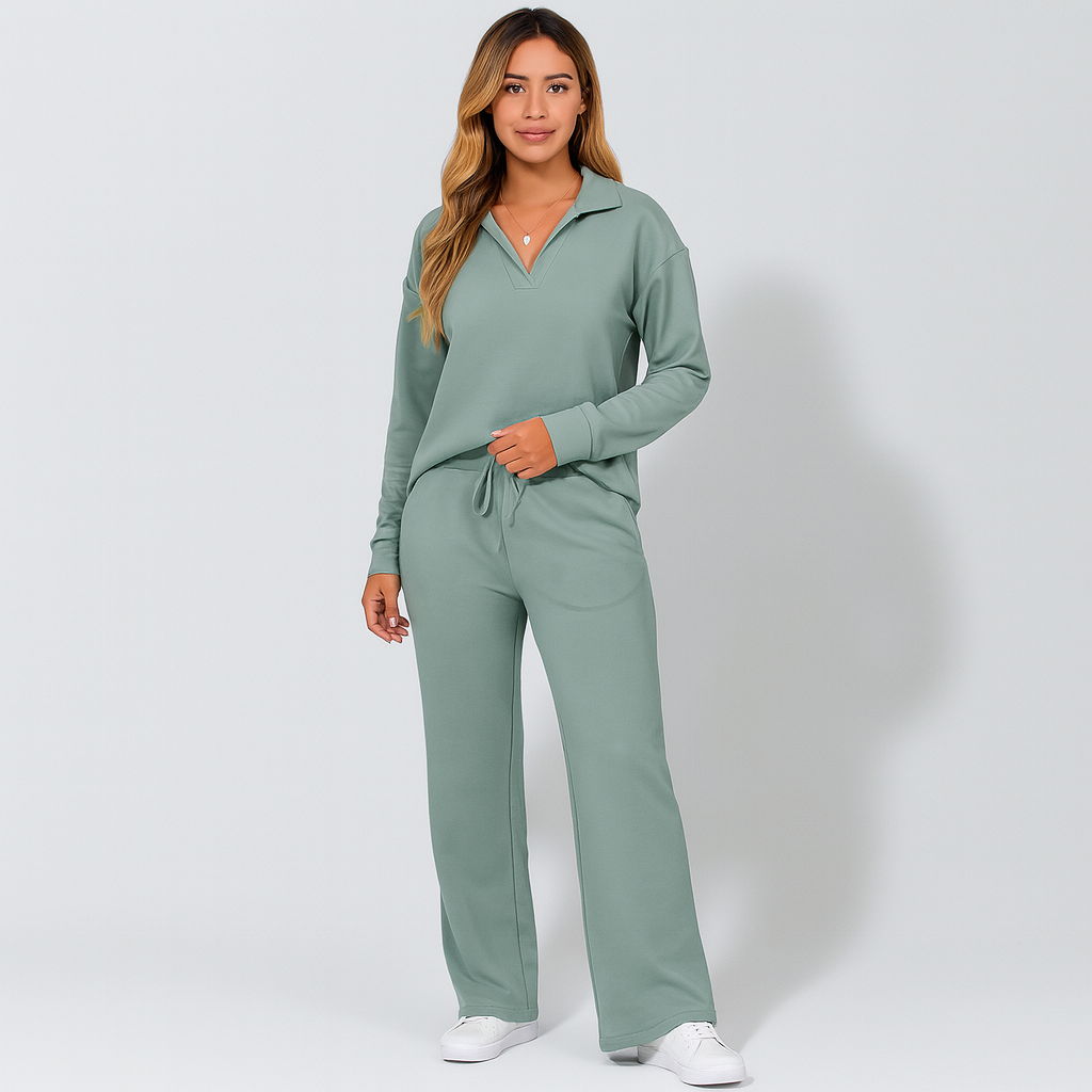 Ladies Loose Fit Loungewear Set | Zipper Collar
