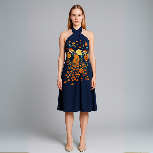 Women Halter Printed Dress | Backless Detail