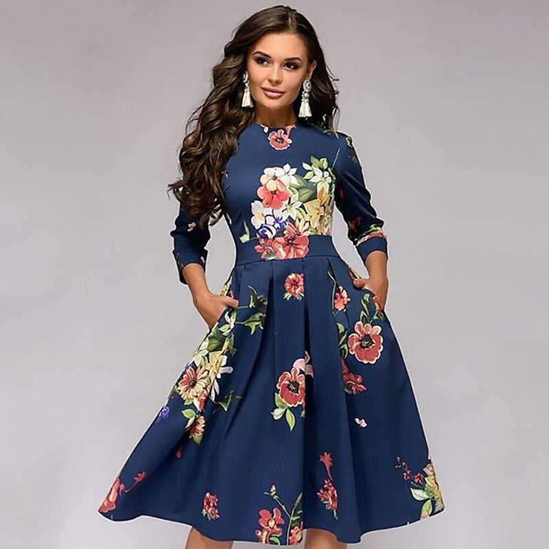 Ladies Floral Midi Dress | Flared Cut