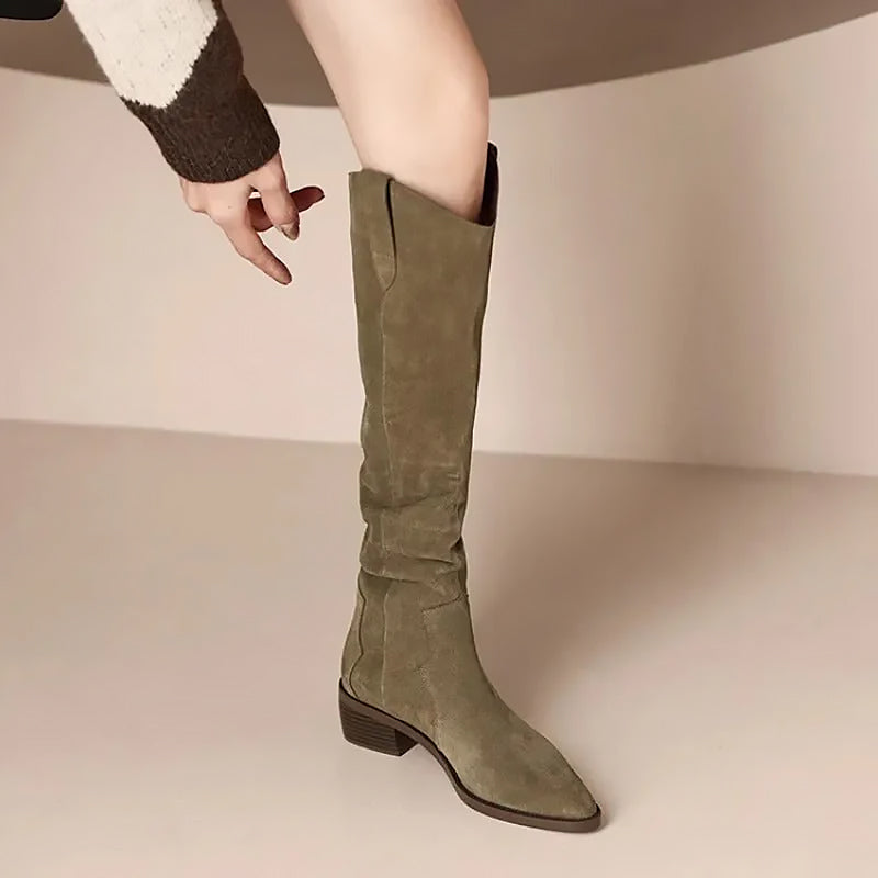 Ladies Knee High Boots | Slim Block Heel